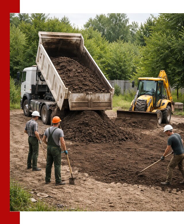 Доставка и укладка грунта для выравнивания участка в Сергиевом Посаде