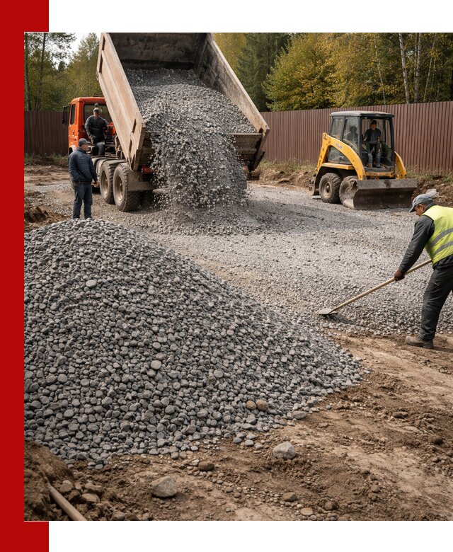 Отсыпка участка щебнем с доставкой и уплотнением в Сергиевом Посаде