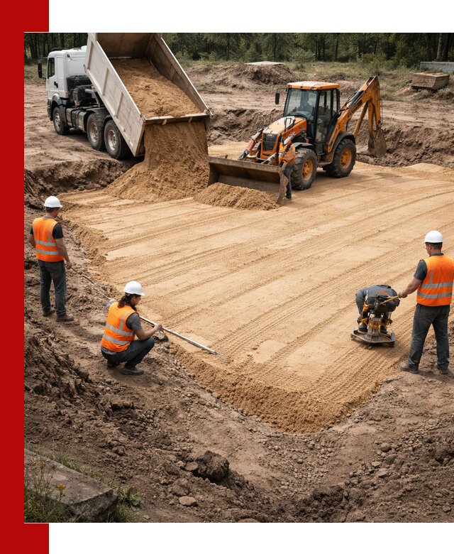 Устройство песчаной подушки для фундаментов и дорог в Сергиевом Посаде